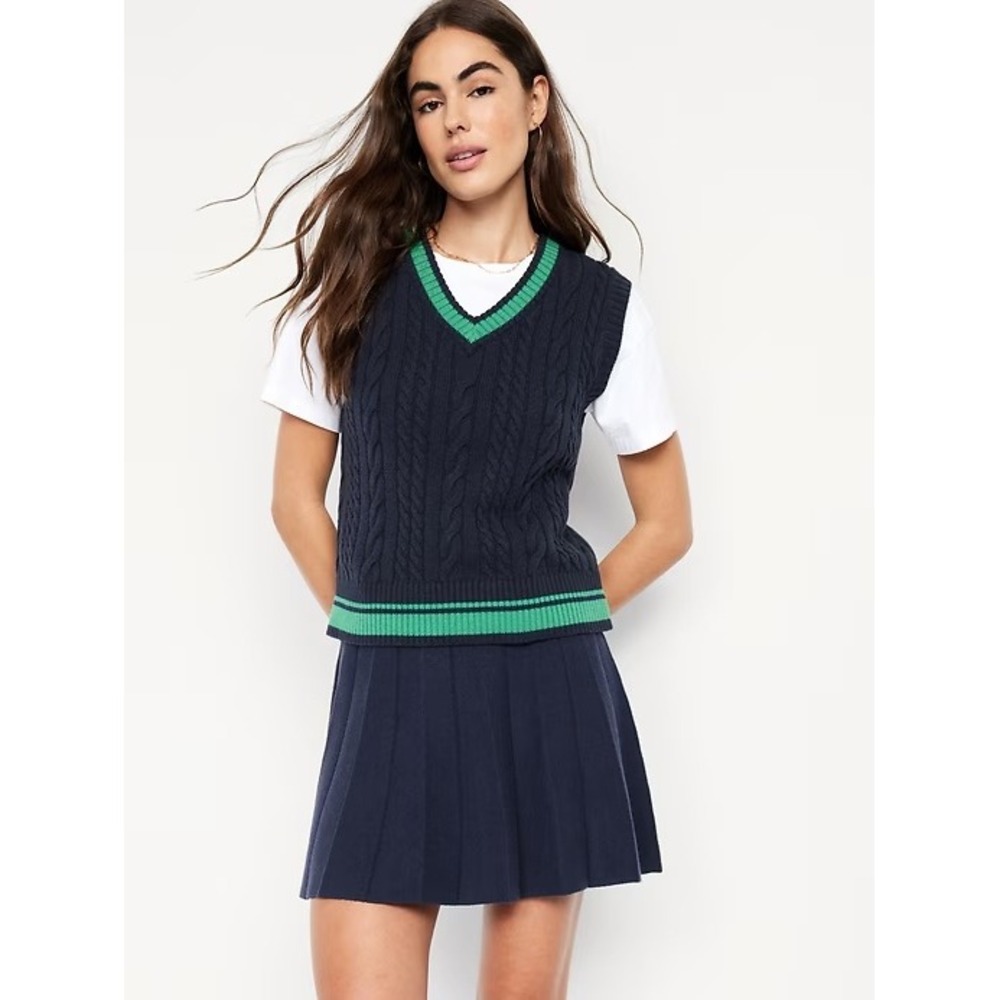 NEW! Women's SoSoft Lite Pleated Knit Sweater Skirt in Navy XL Tall